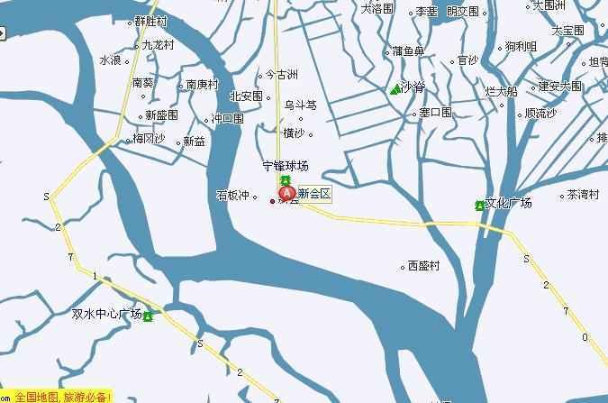 新会概况 新会地图显示新会位于广东省珠江三角洲西部,潭江下游.